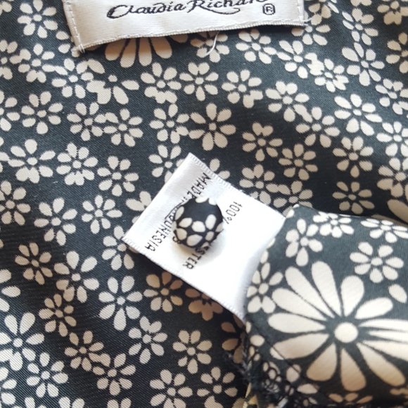 Dressy Top Long Sleeves Black White Peasant BOHO - Picture 4 of 7